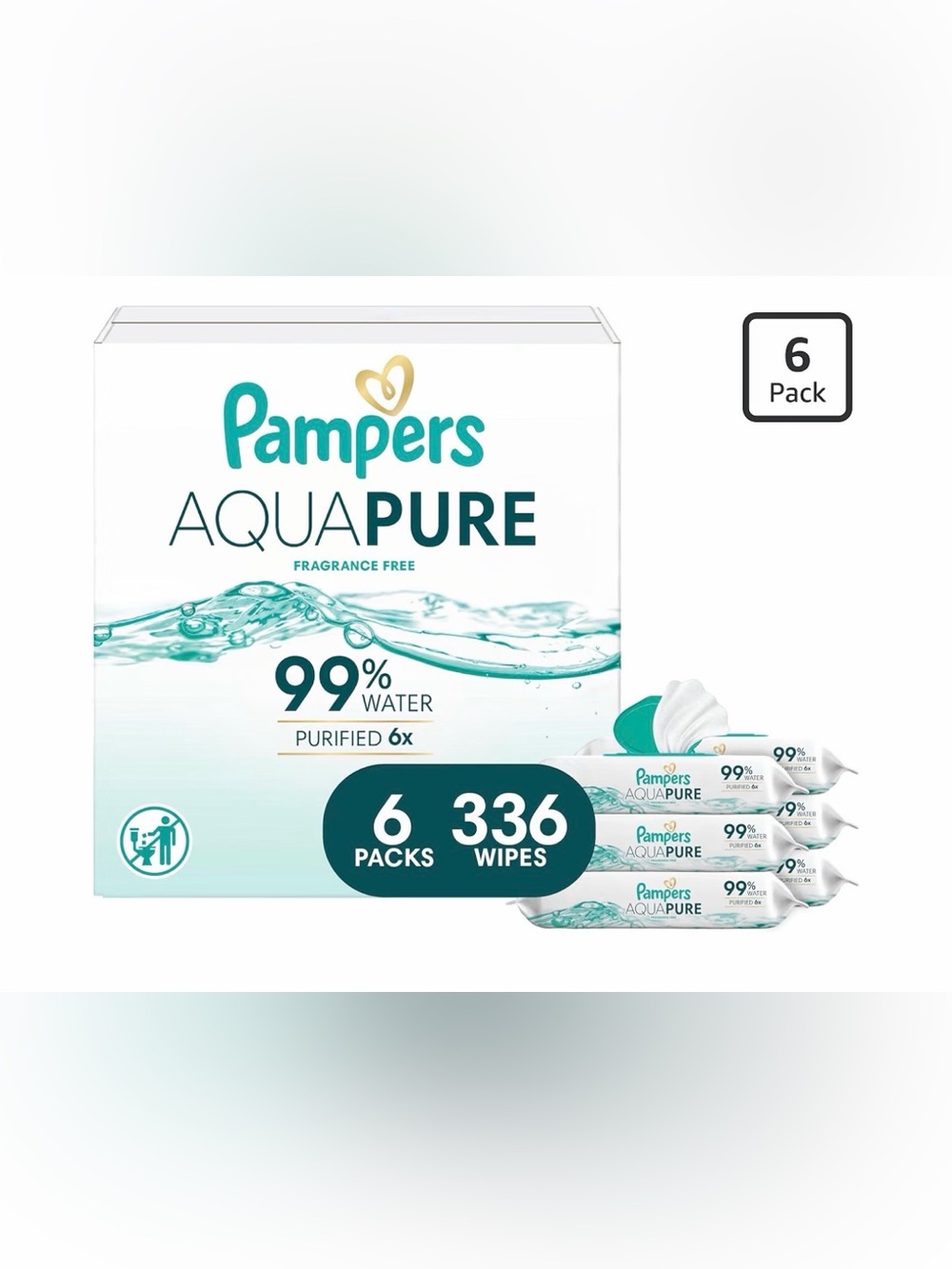 Pampers Aqua Pure Baby Wipes (6 Pack) - NEW